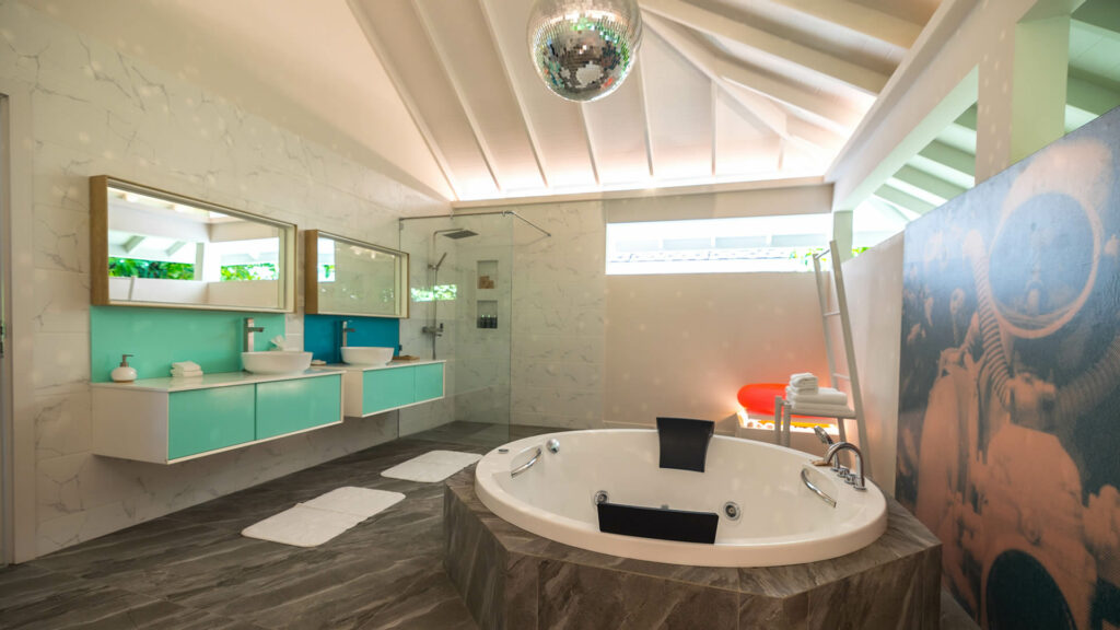 soaking-tub-&-shower-with-a-disco-ball​